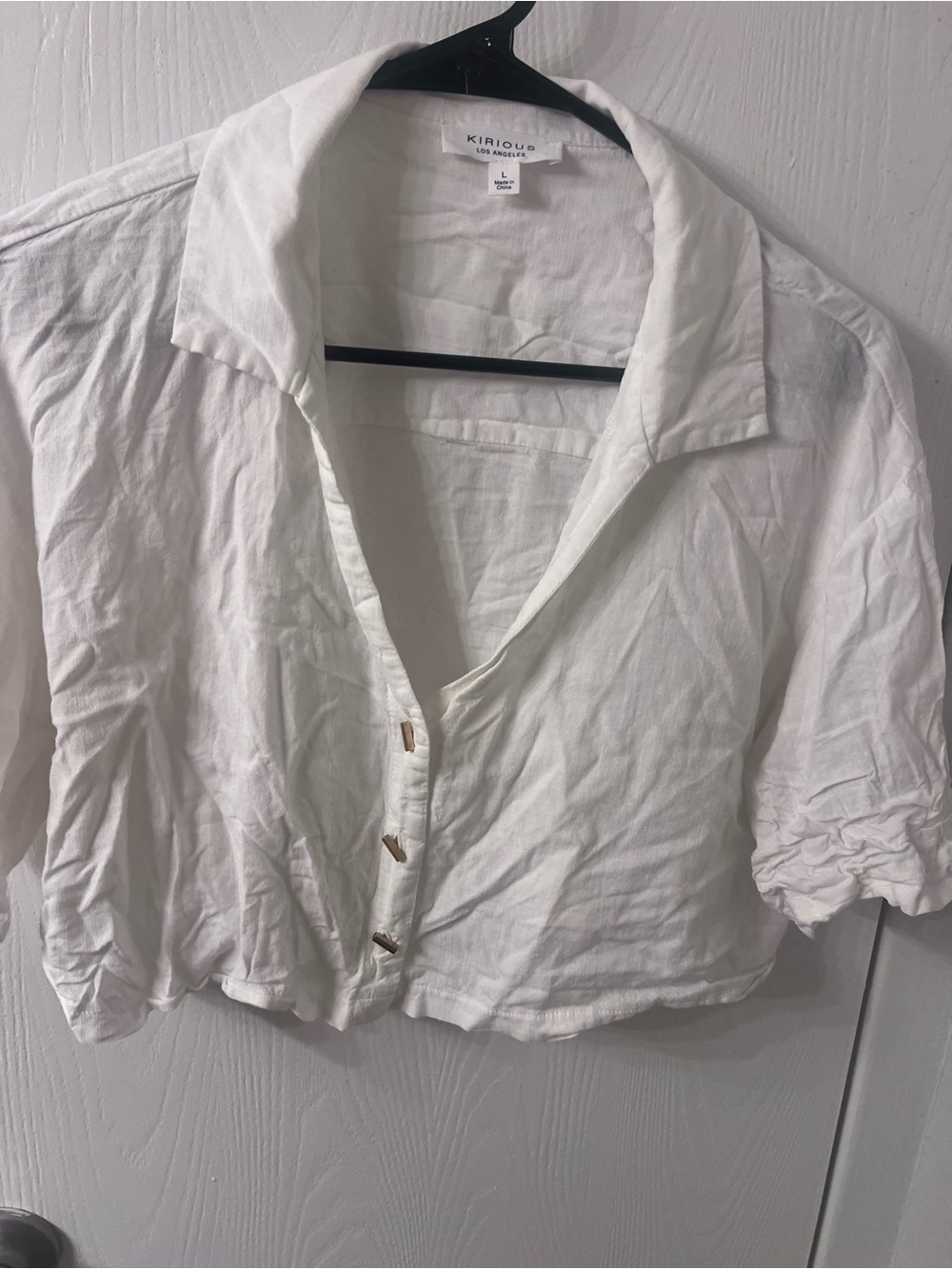 White Cropped Button-Down Shirt with Relaxed Collar
